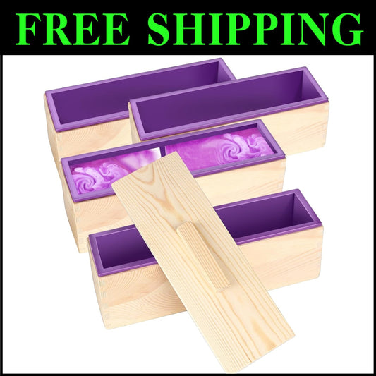 Versatile 4 PCS Rectangular Soap Molds - Large Capacity with Wooden Storage Box