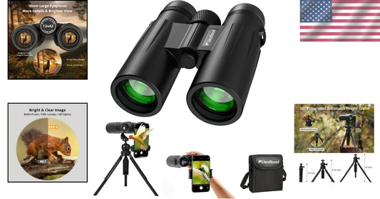 Advanced 12x42 Binoculars for Adults - Waterproof with High Clarity and Tripod