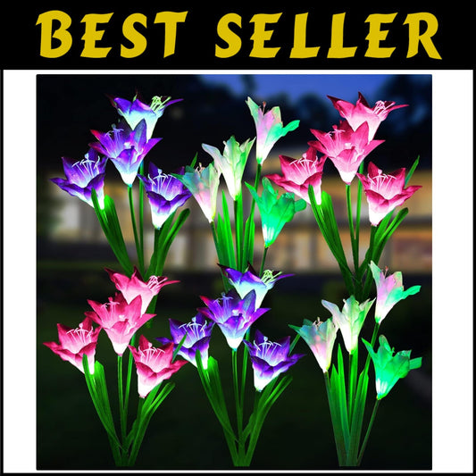 IP65 Waterproof Solar Lights - Set of 6 Color Changing Floral Garden Decor