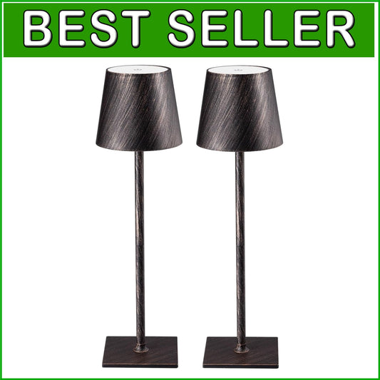 2 Pack Cordless LED Table Lamp - Antique Copper, Stepless Dimming, Rechargeable