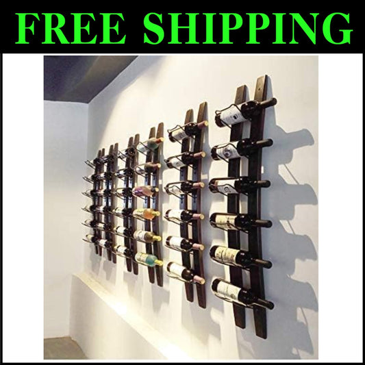 Sleek Wall-Mounted Wine Rack for 6 Bottles - Modern Pine Wood & Metal Design