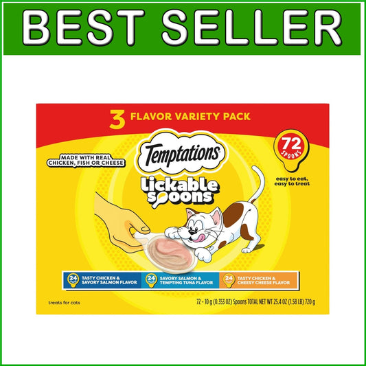 Variety Pack Lickable Cat Treats - Creamy Spoon Sizes - 10 Grams Each, 72 Count