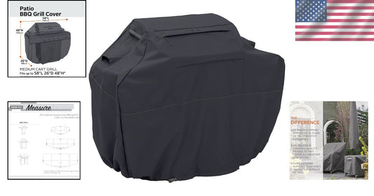 Premium Black BBQ Grill Cover 58"L - Weather-Resistant with Two-Year Warranty