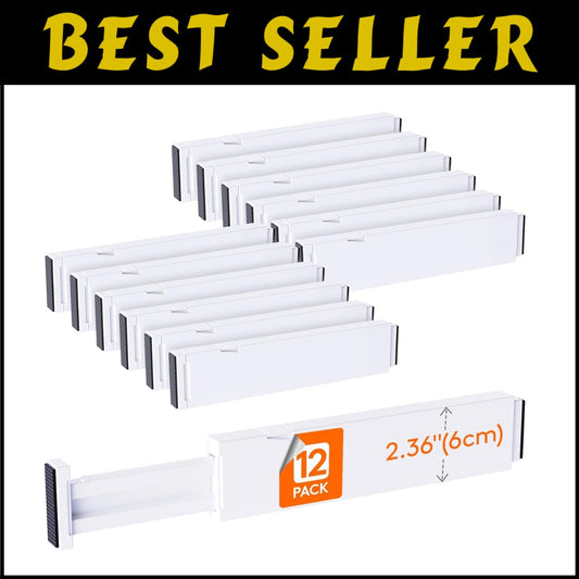 12 Pack Adjustable Drawer Dividers - Expandable Utensil and Tool Organizers