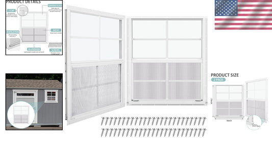 Durable 18'' x 23'' Flush Mount Shed Windows - Aluminum Frame & Removable Screen