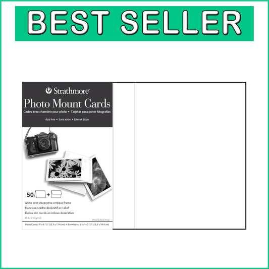 Blank Greeting Cards with Embossed Border for Photos - 50 Pack with Envelopes
