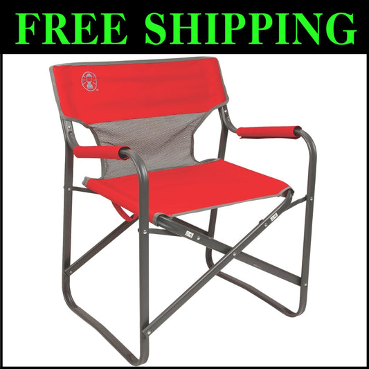 Stylish Red/Grey/Black Folding Camp Chair with Comfortable Cooling Mesh Seating