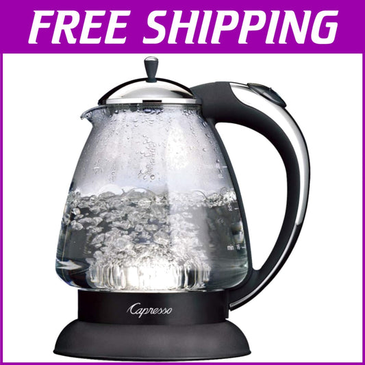 Elegant Electric Glass Kettle in Polished Chrome - 48 oz Capacity, Fast Boil