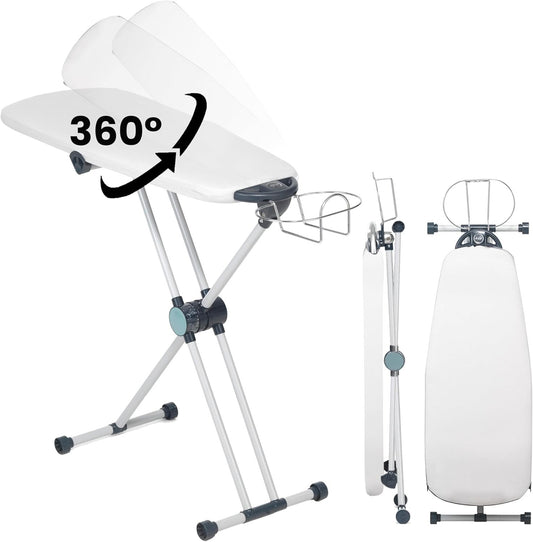 EZ20 Slim Ironing Board with 8-Level Height Adjustment & 360° Rotating Design