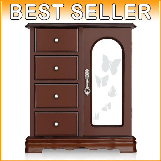 Chic Jewelry Box with 4 Drawer Design, Mirror & Necklace Holder - Gift Ready