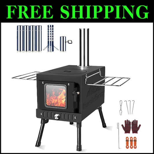 Portable Folding Wood Burning Camping Stove with Chimney - Perfect for Tents