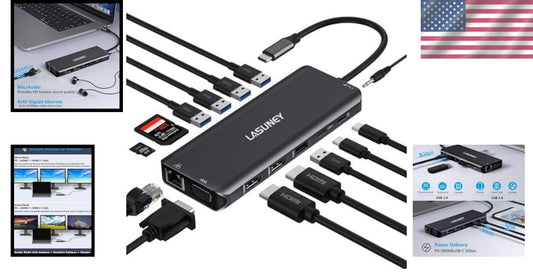 14-in-1 USB-C Laptop Docking Station - Dual HDMI, VGA, Gigabit Ethernet, Black