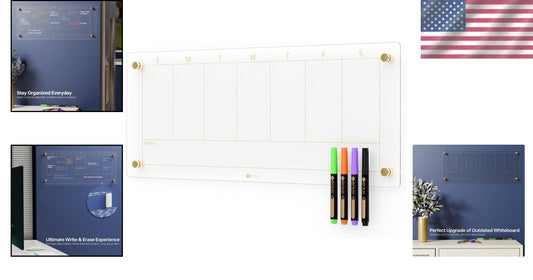 Elegant Glass Weekly Dry Erase Calendar with 4 Markers - 23x9.5 for Home Office