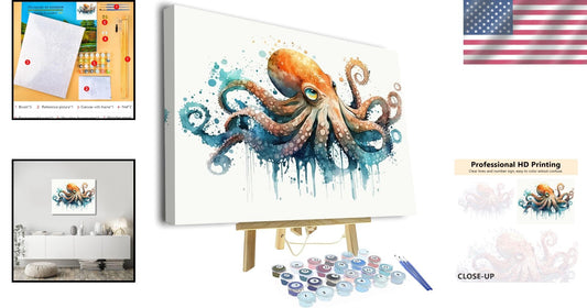 Luxury DIY Acrylic Paint by Number Kit - Framed Octopus Theme for Adults