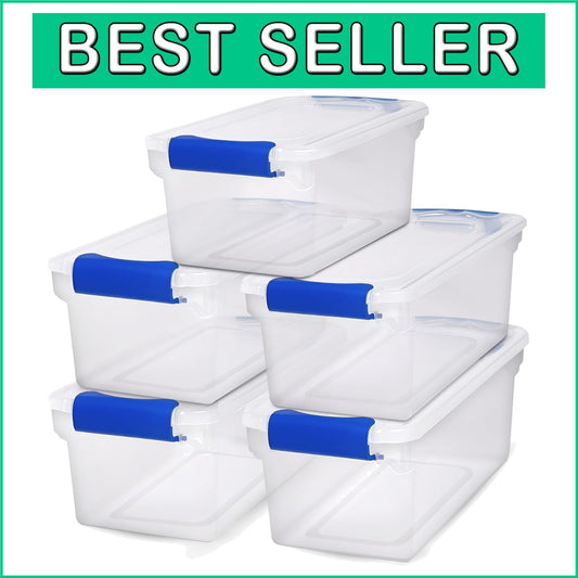 5-Pack 7.5 Qt Stackable Clear Plastic Storage Bins with Secure Snap Lids