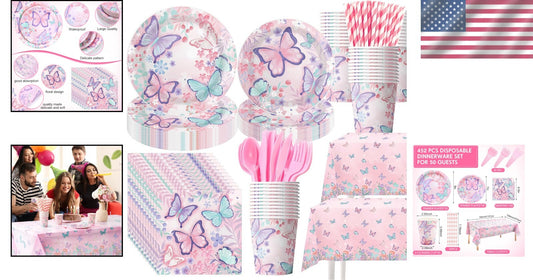 Charming Butterfly Birthday Party Supplies - 452 Pcs for Elegant Celebrations