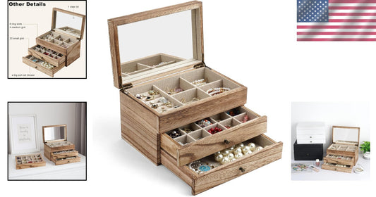 Carbonized Black Jewelry Box with Earring Organizer - Perfect for Gift Giving