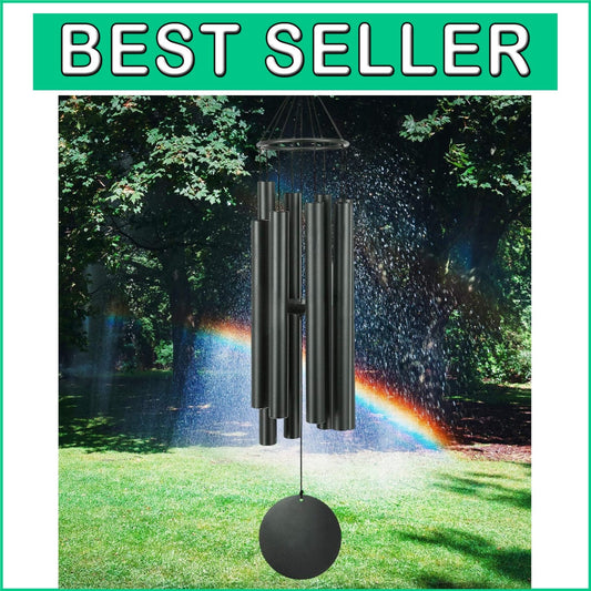 Elegant Black Wind Chimes 38” - Waterproof, Adjustable for Gardens & Memorials