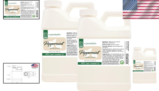 Natural & Uncut Peppermint Essential Oil - 2 x 16 fl oz with Child-Resistant Cap