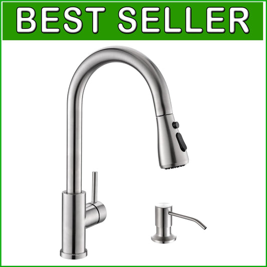 Durable Pull Down Kitchen Faucet & Soap Dispenser Combo - Easy Install 304 SS