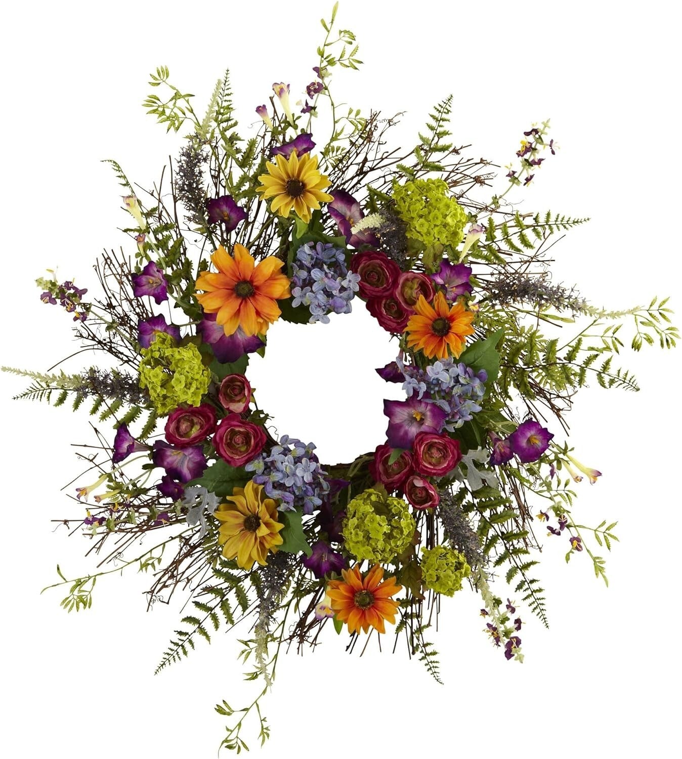 Charming 24-Inch Spring Wreath with Faux Blooms – Ideal Home and Gift Decor
