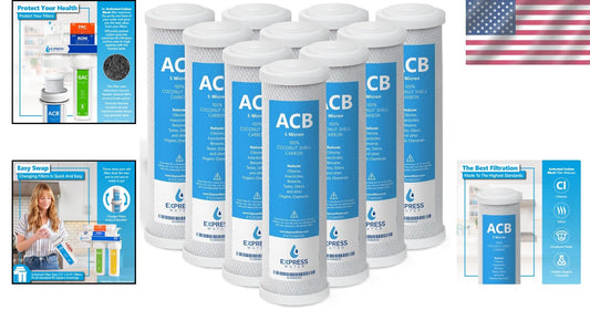10 Pack 5 Micron ACB Coconut Carbon Block Water Filter – Pure Taste & Odor Re...