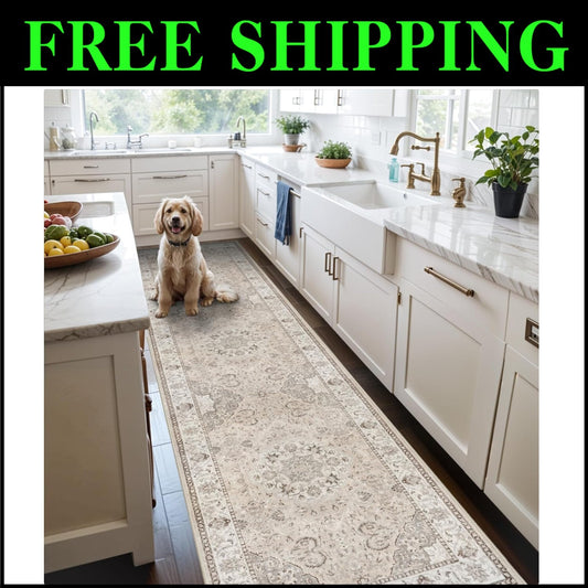 Classic Beige Hallway Runner Rug 3x10 - Durable, Lightweight, Elegant Design