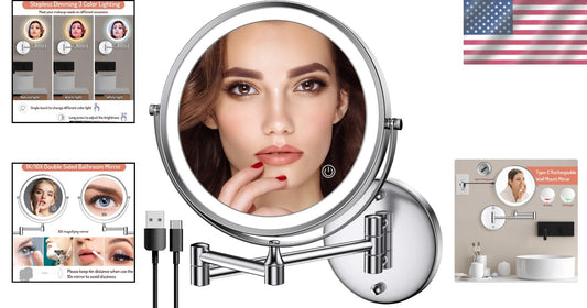 Elegant Rechargeable LED Vanity Mirror with Touch Dimmable Light - 3 Color Modes