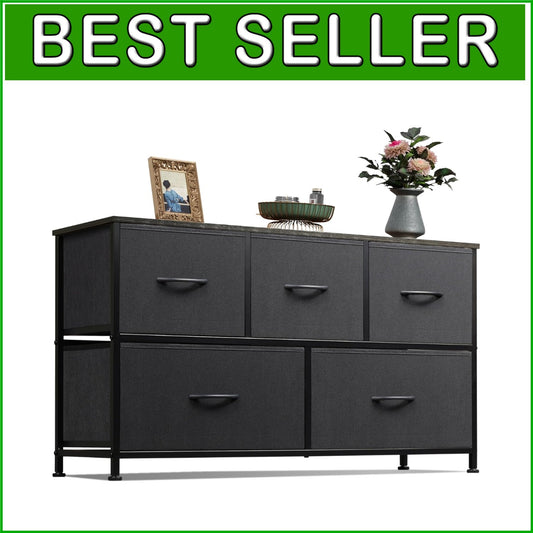 Easy Assembly 5-Drawer Fabric Dresser - Stylish Chest for Hallway & Office