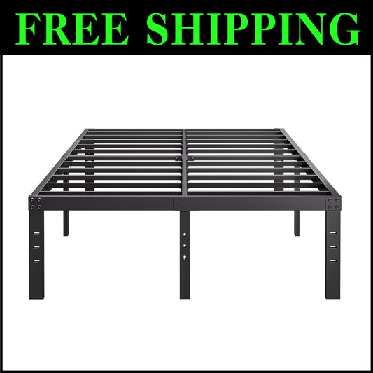 Elegant Black Metal 18-Inch Queen Bed Frame with Complete Storage Solution