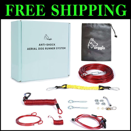 Tangle-Free Heavy-Duty Dog Zip Line - 75ft Anti-Shock System for 300lbs Dogs