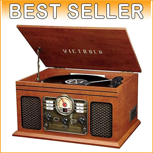 3-Speed Mahogany Record Player with Bluetooth | CD, Cassette & FM Radio Included