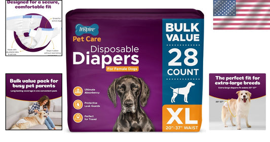 Leakproof X-Large Doggie Diapers for Female Dogs | 28 Count Heat & Incontinence