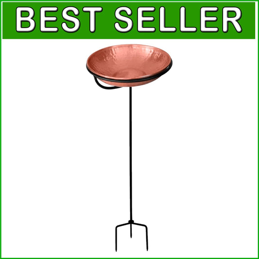 34-Inch Copper Bird Bath & Feeder with Sturdy Iron Stand for Backyard Charm