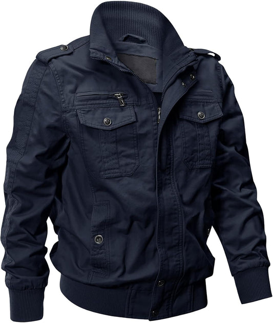 Stylish Men's Zip Front Utility Jacket with Inner Pocket for Outdoor Adventures