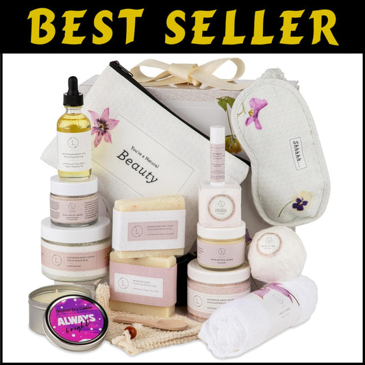 All-Natural 15 Piece Lavender Spa Gift Basket - Luxury Self-Care Essentials