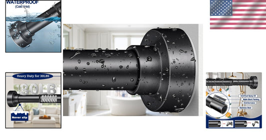 Matte Black No-Drill Shower Curtain Rod 34-96 Inches - Rust-Proof & Easy Install