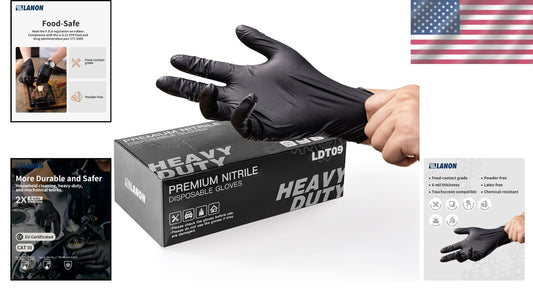 6-Mil Heavy-Duty Black Nitrile Disposable Gloves - Food-Safe, 1000 Pack, Small