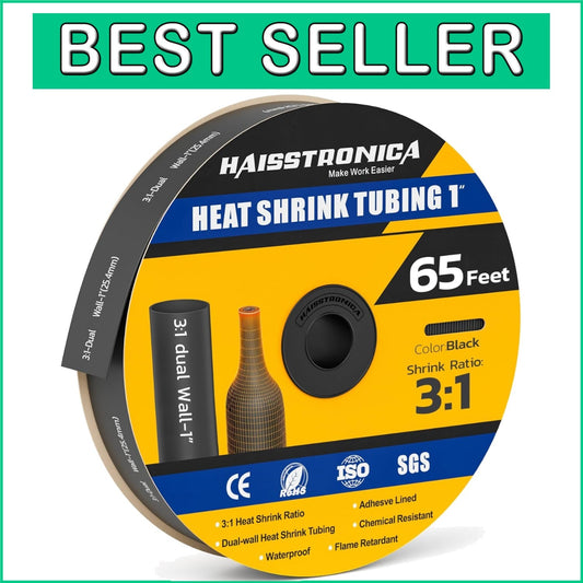 Adhesive-Lined 3:1 Shrink Ratio Tubing, 65FT Durable Black Heat Shrink Roll
