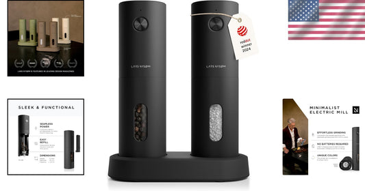 Automatic Electric Spice Mill Set with Adjustable Ceramic Grinder - Black