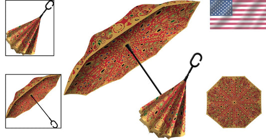 Stylish Reverse Umbrella - Klimt 'Hope II' Red Art with Auto-Open Feature