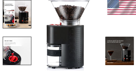 Versatile Electric Burr Coffee Grinder with 12 Settings & Borosilicate Catcher