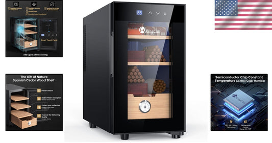 3-Layer Spanish Cedar Cigar Cabinet with Touch Control and 360° Air Circulation