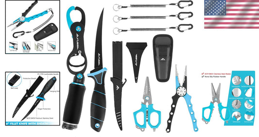4-Piece Fishing Tool Kit with Ergonomic Fish Gripper & Multi-Function Pliers