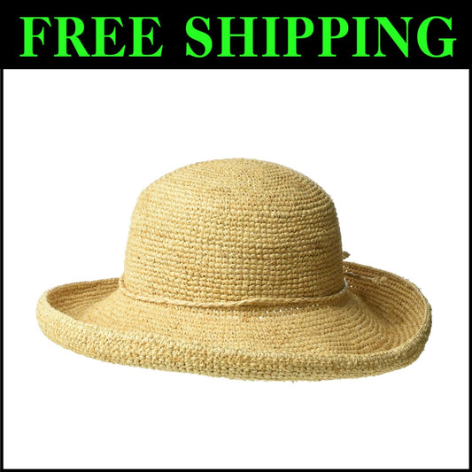 Elegant Packable Women's Crocheted Raffia Hat - Wide Brim 57cm Sun Protection