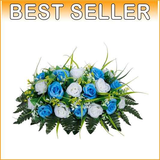 Elegant Artificial Cemetery Flowers Saddle - Light Blue & White Rose Decor