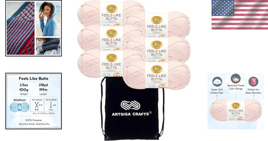 Premium 6-Skein Pink Yarn Bundle - Machine Washable & Easy Carry Project Bag