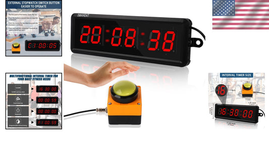 1.5-Inch LED Gym Timer with Interval Settings & Remote Control Functionality