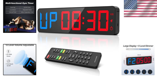 15" Large LED Gym Timer with Adjustable Buzzer - Perfect for All Workouts