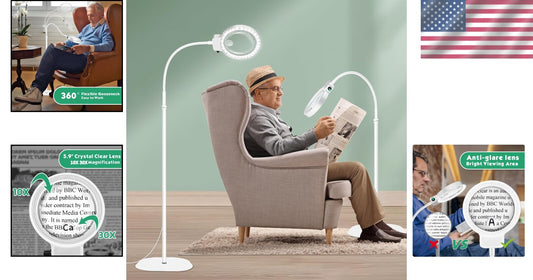 Adjustable 10X 30X LED Magnifying Glass with Stand - Perfect for Sewing & Crafts